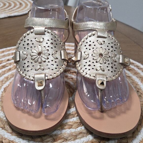 Jack Rodgers Gretchen Gold Block Heel Sandals EUC Size 7 - Picture 2 of 7